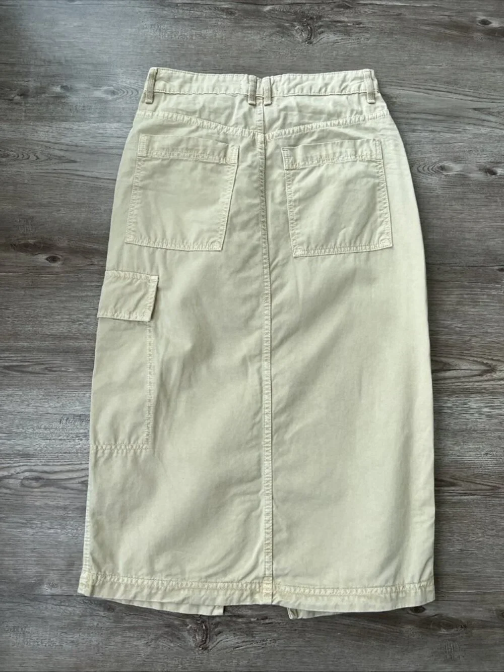 Free People‎ Khaki Cargo Utility Midi Skirt Womens 24 Cotton Front Slit Boho Y2K